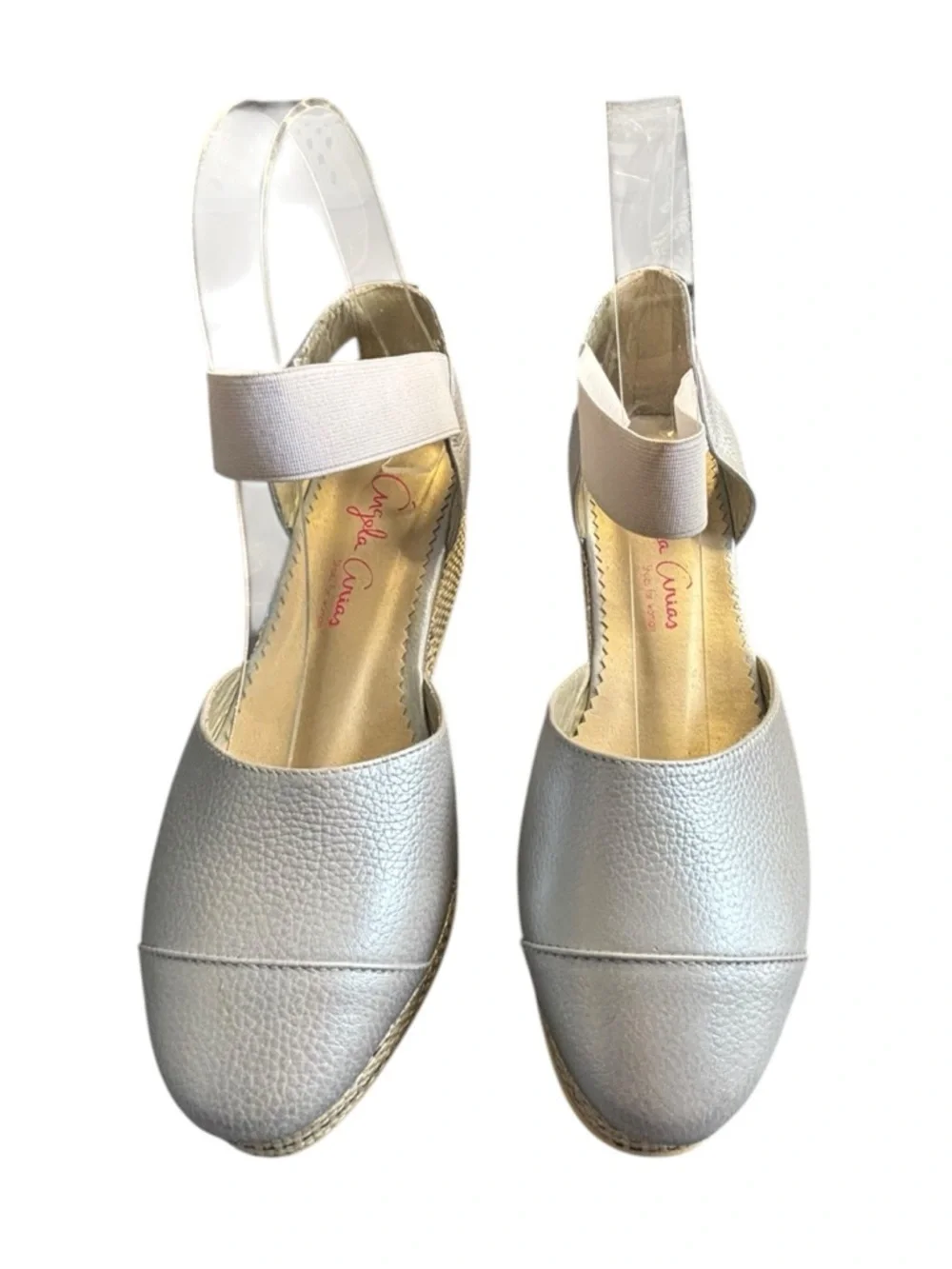 Angela Arias Women’s Silver Wedge Espadrille Shoes US Size 6